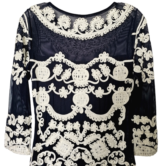 Nwot Phase Eight Black Mesh Ivory  Lace 3/4 Sleeve Special Occassion Dress - Picture 7 of 16